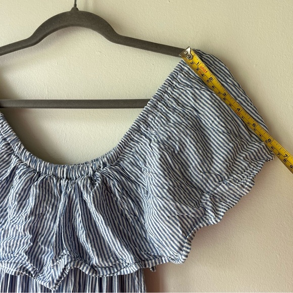 Sans Souci Striped Ruffle Maxi Dress Small Off Shoulder Coastal Boho Cottagecore - Picture 8 of 11